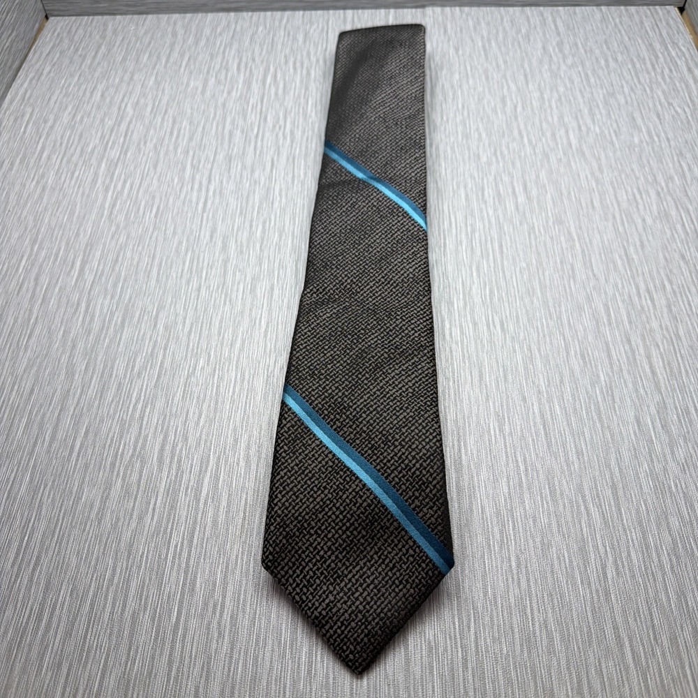 Allen Edmonds Silk Tie Made in‎ USA Black Gray Blue Stripe Woven Necktie Modern